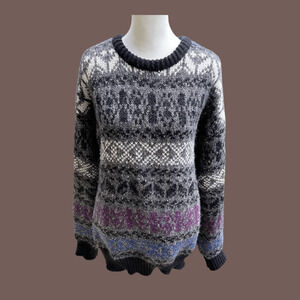 River Trader Wool Blend Sweater | Gray Fair Isle | Size XL | Vintage